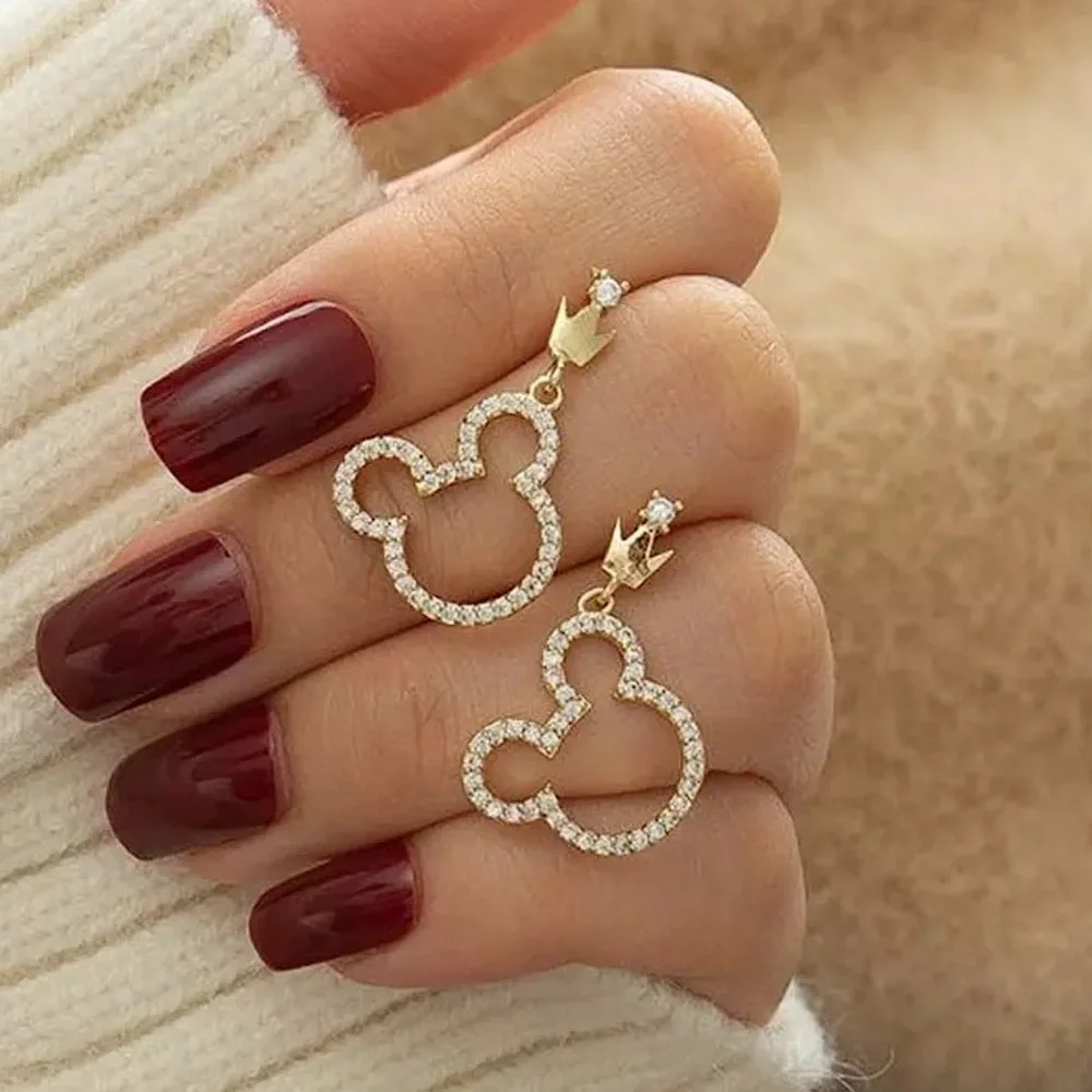 Mickey/Minnie Mouse Disney World Gold Diamond Cute Mini Dangle Gift Earrings - Picture 1 of 6